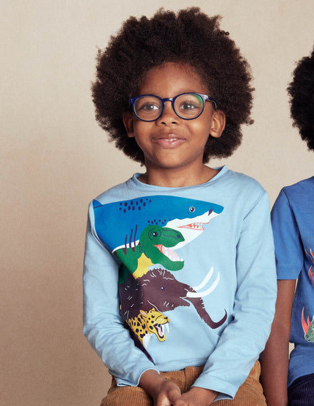Long Sleeve Printed T-shirt-Glacier Blue Prehistoric