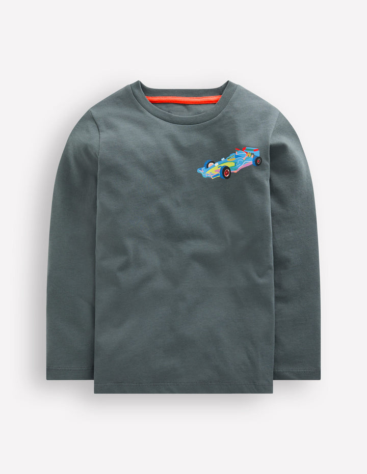 T-Shirt mit Druck auf Vorder- und Rückseite-Rauchgrau Karosserie