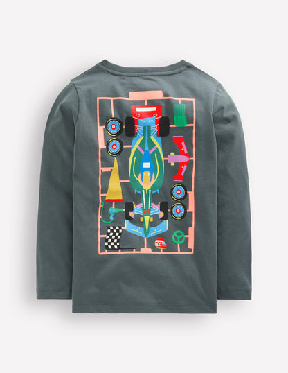 T-Shirt mit Druck auf Vorder- und Rückseite-Rauchgrau Karosserie-2