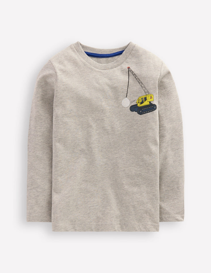 T-Shirt mit Druck auf Vorder- und Rückseite-Grau Meliert, Fahrzeuge