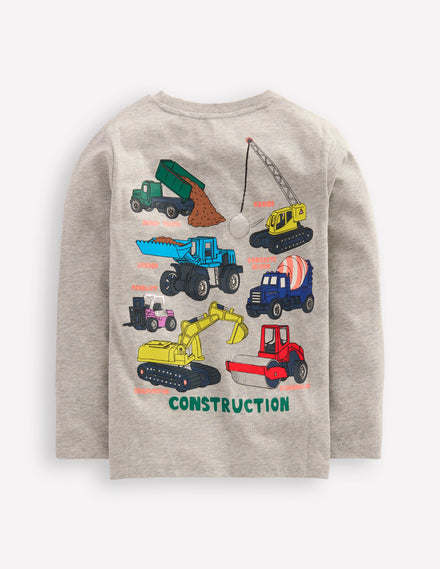 T-Shirt mit Druck auf Vorder- und Rückseite-Grau Meliert, Fahrzeuge