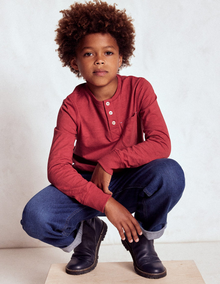 Henley-T-Shirt für den Alltag-Granatapfelrot