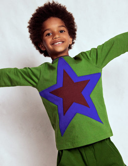 T-shirt à appliqué étoile-Étoile vert brocoli-1