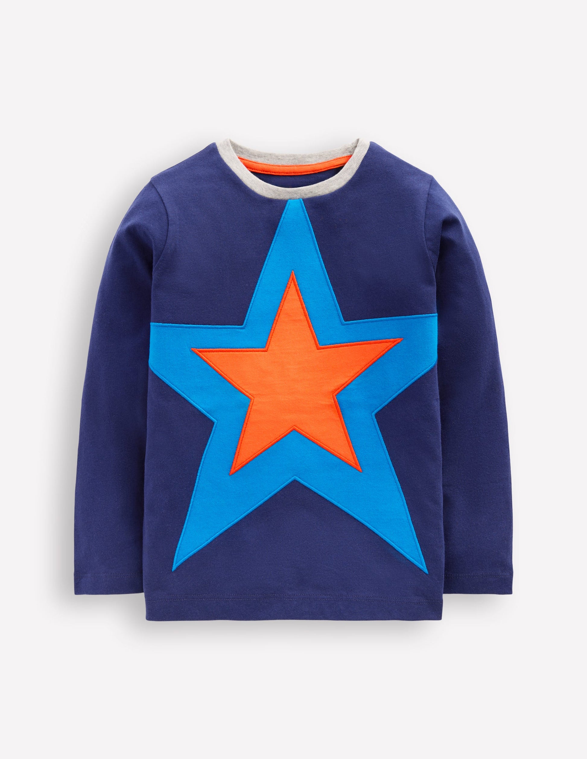 T-Shirt mit Stern-Applikation-Schuluniform-Marineblau Stern-1