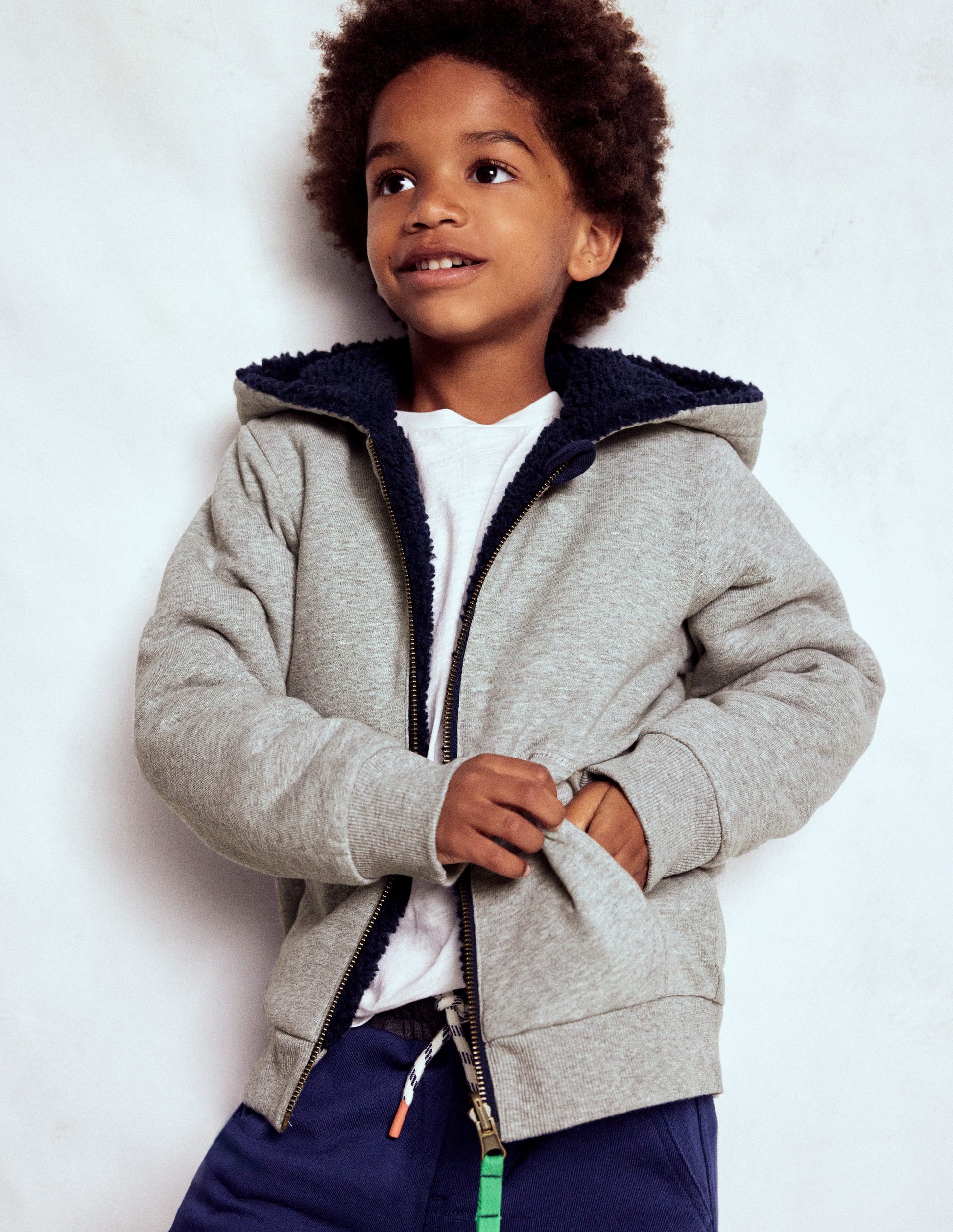 Sweat à capuche réversible en borg-Gris chiné-3