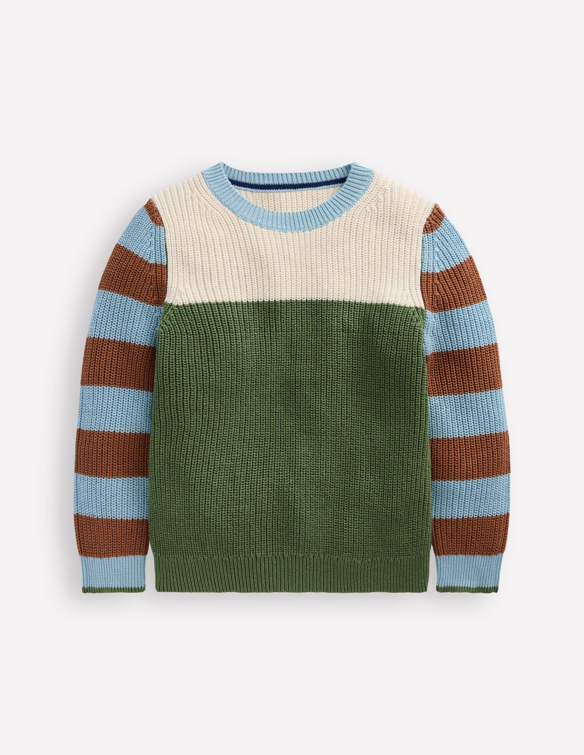 Baumwollpullover für den Alltag-Beige Meliert/Safarigrün-2