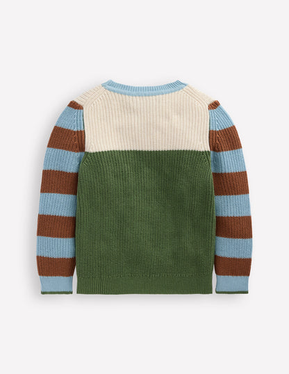 Baumwollpullover für den Alltag-Beige Meliert/Safarigrün-3