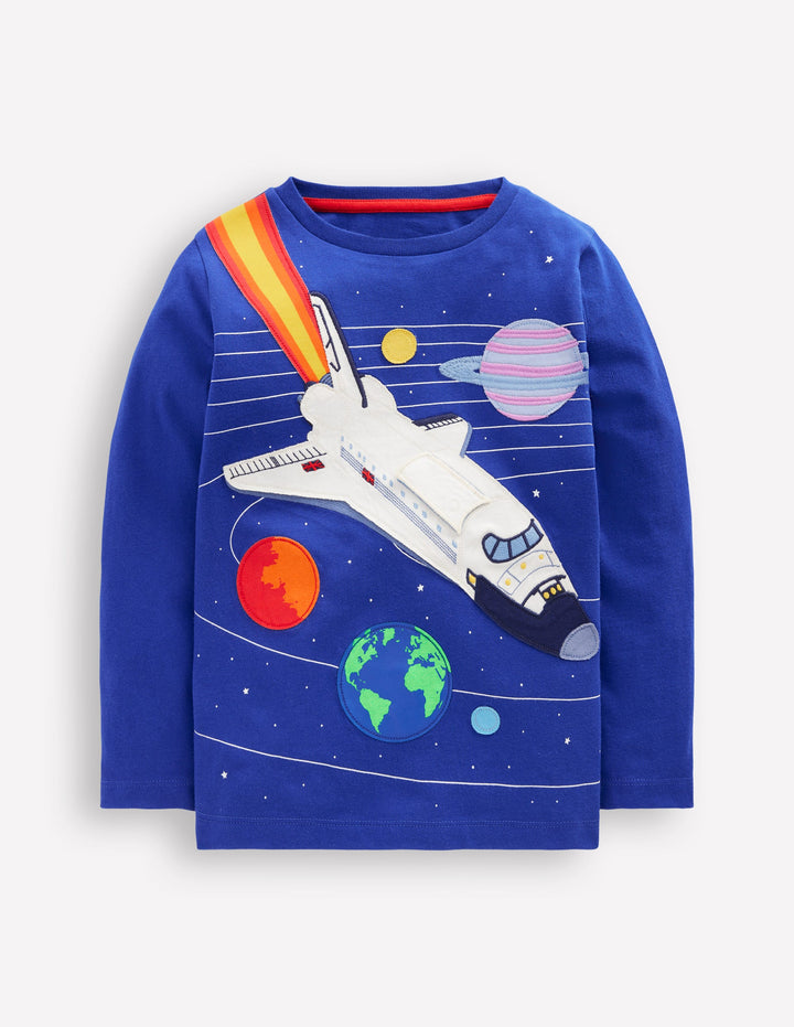Lift-the-flap T-shirt-Bright Blue Rocket