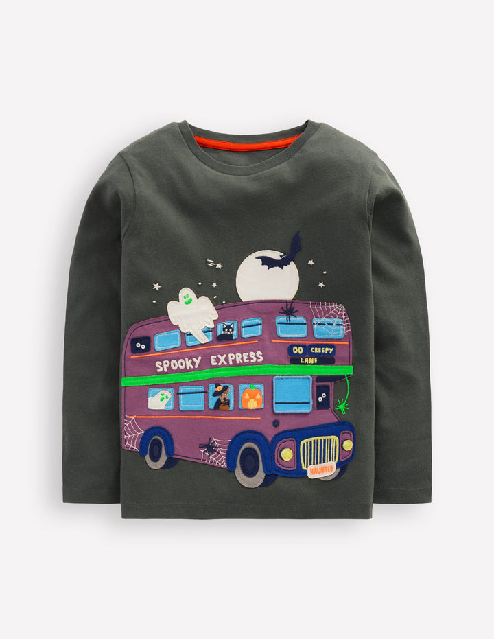 Lift-the-flap T-shirt-Smoke Halloween Bus