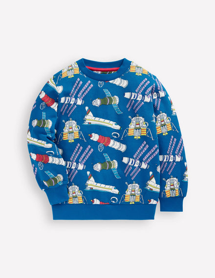 Printed Sweatshirt-Kingfisher Blue Satellites