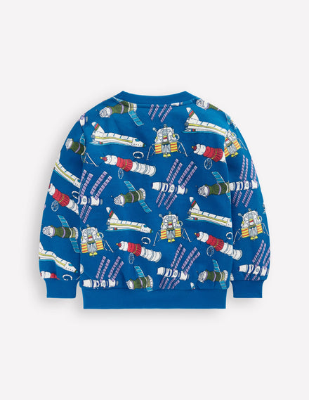 Printed Sweatshirt-Kingfisher Blue Satellites