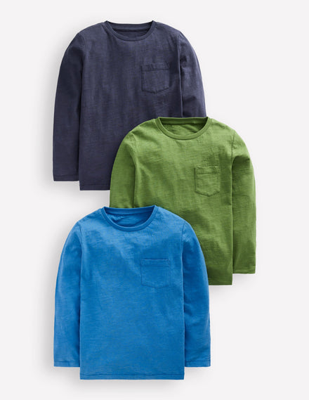 Langarmshirt im 3er-Pack-Brokkoligrün Blautöne Set