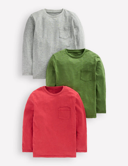 Langarmshirt im 3er-Pack-Grau-Rot Bunt Set