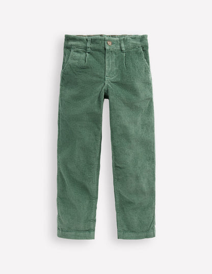 Hose mit Faltendetail vorn-Kiefergrün Cord-1