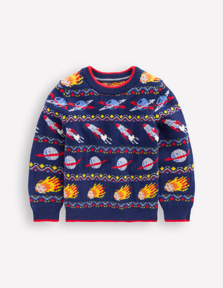 Fair-Isle-Pullover-Schuluniform-Navy, Weltraum