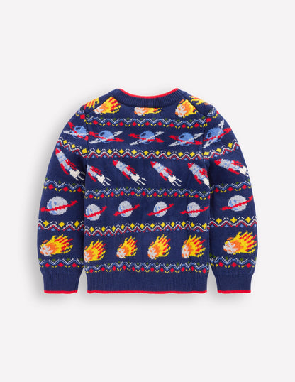 Pull motif jacquard-Espace bleu marine universitaire-2