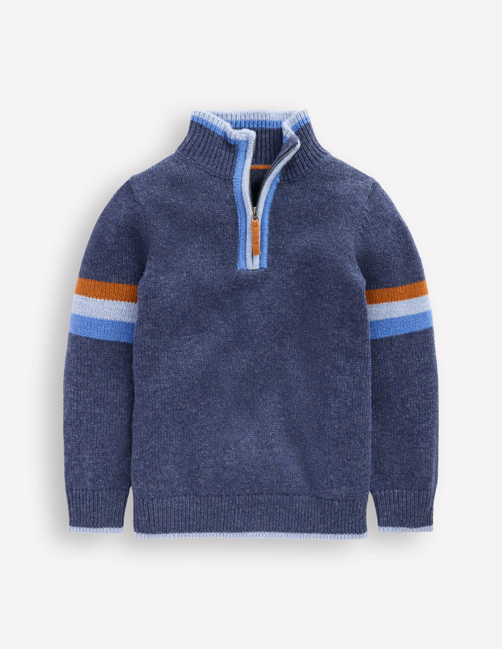 Klassischer Pullover mit halblangem Reißverschluss-Schuluniform-Marineblau