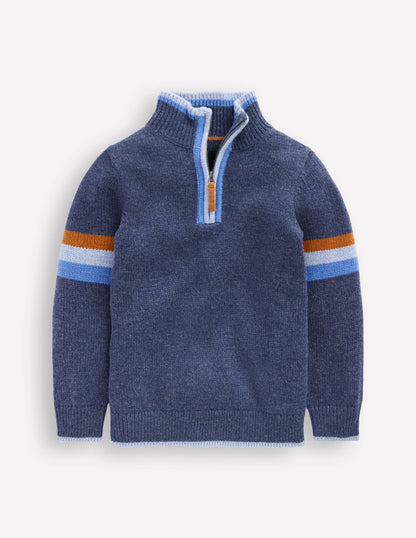 Klassischer Pullover mit halblangem Reißverschluss-Schuluniform-Marineblau-1