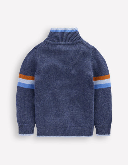 Klassischer Pullover mit halblangem Reißverschluss-Schuluniform-Marineblau-2