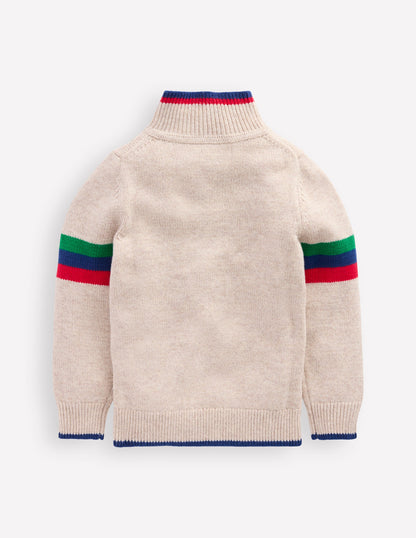 Klassischer Pullover mit halblangem Reißverschluss-Beige Meliert-3