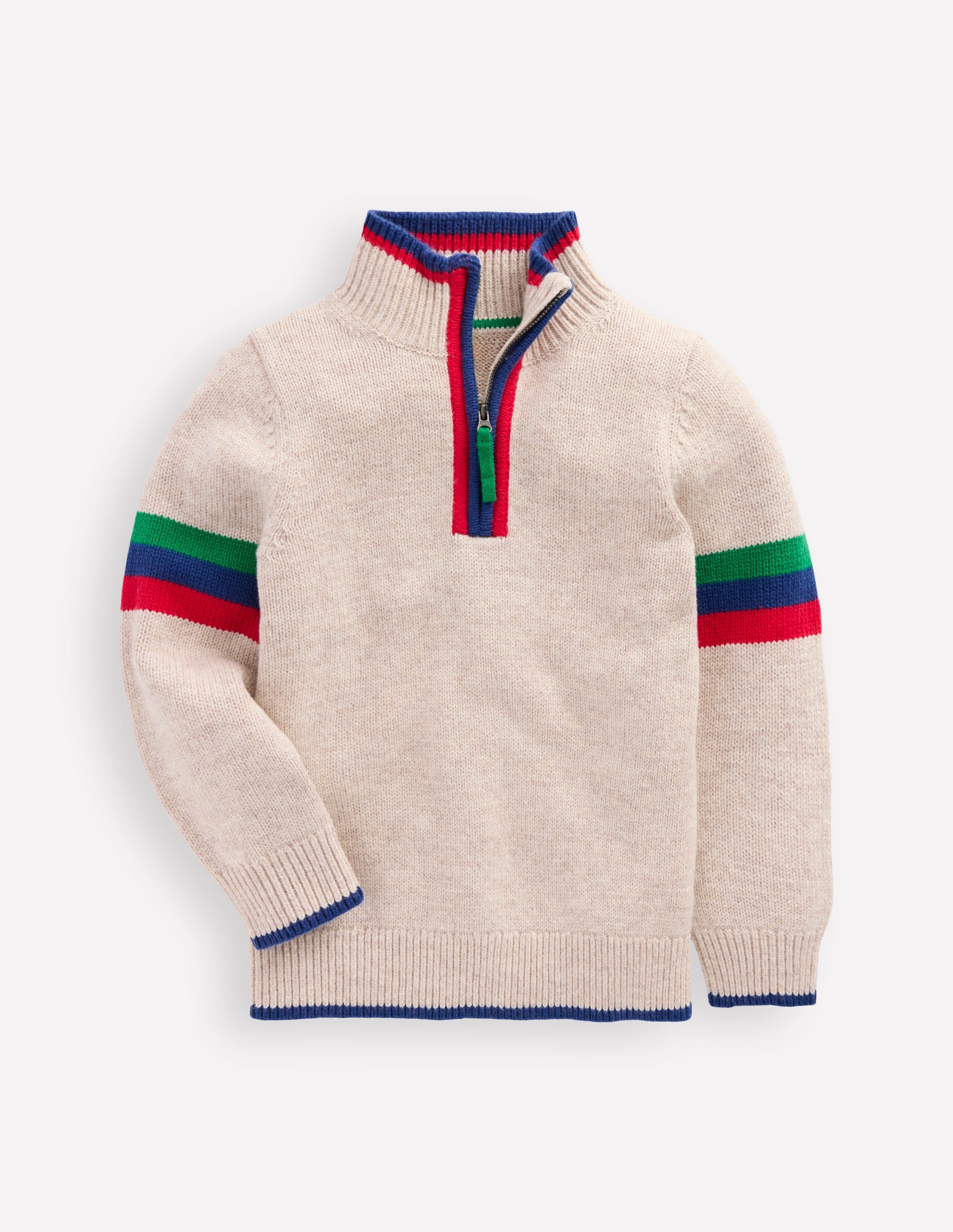 Klassischer Pullover mit halblangem Reißverschluss-Beige Meliert - Image 1