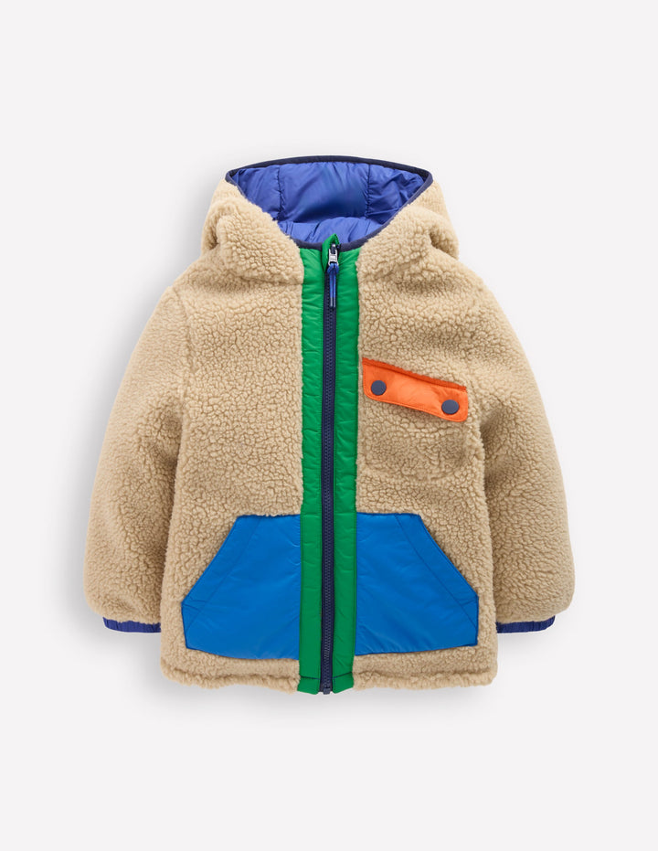 Kuschelige Teddyfelljacke zum Wenden-Mazarinblau