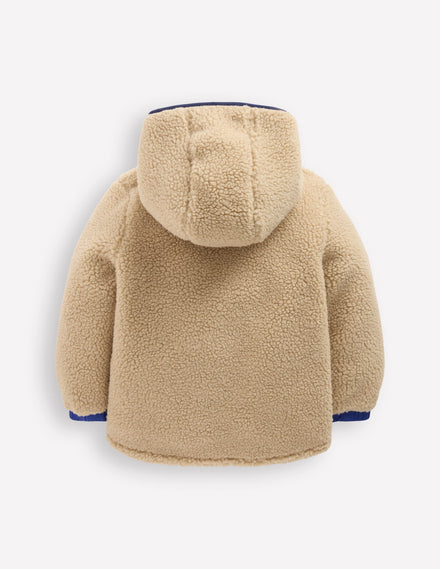 Kuschelige Teddyfelljacke zum Wenden-Mazarinblau