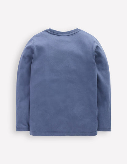 Im Dunkeln leuchtendes T-Shirt mit Superstitch-Roboterblau, Rakete-2