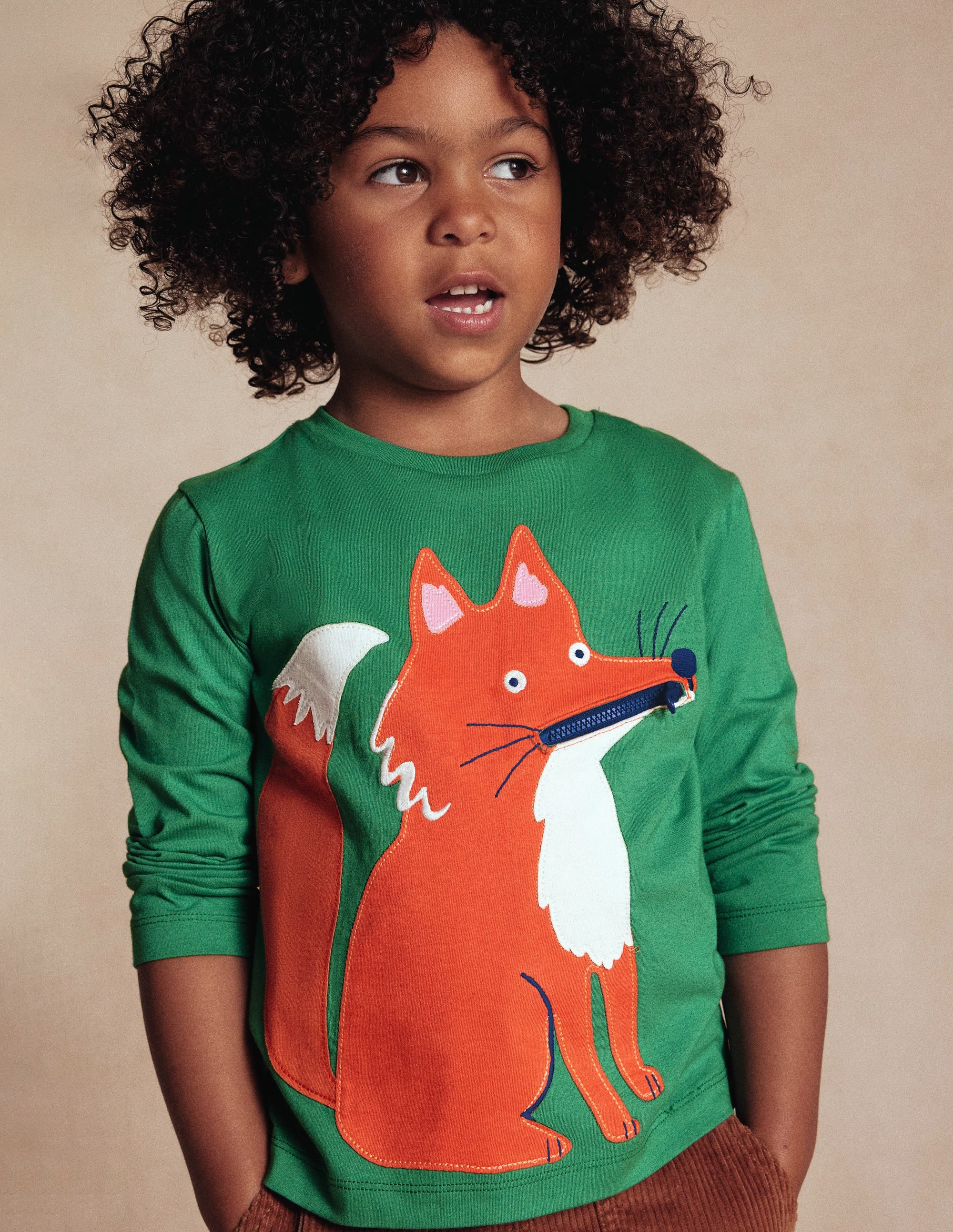 T-shirt à appliqué zippé-Renard vert ombragé - Image 4