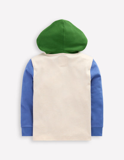 Mittelschwerer Kapuzenpullover-Haferbeige meliert/Flussblau-3