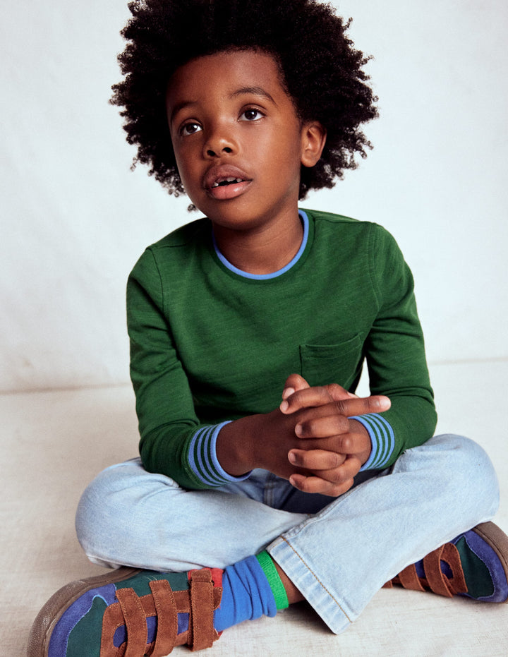 Kuscheliges, mittelschweres Langarmshirt-Kieferngrün