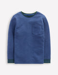 Kuscheliges, mittelschweres Langarmshirt-Denimblau/Smaragd-Nacht