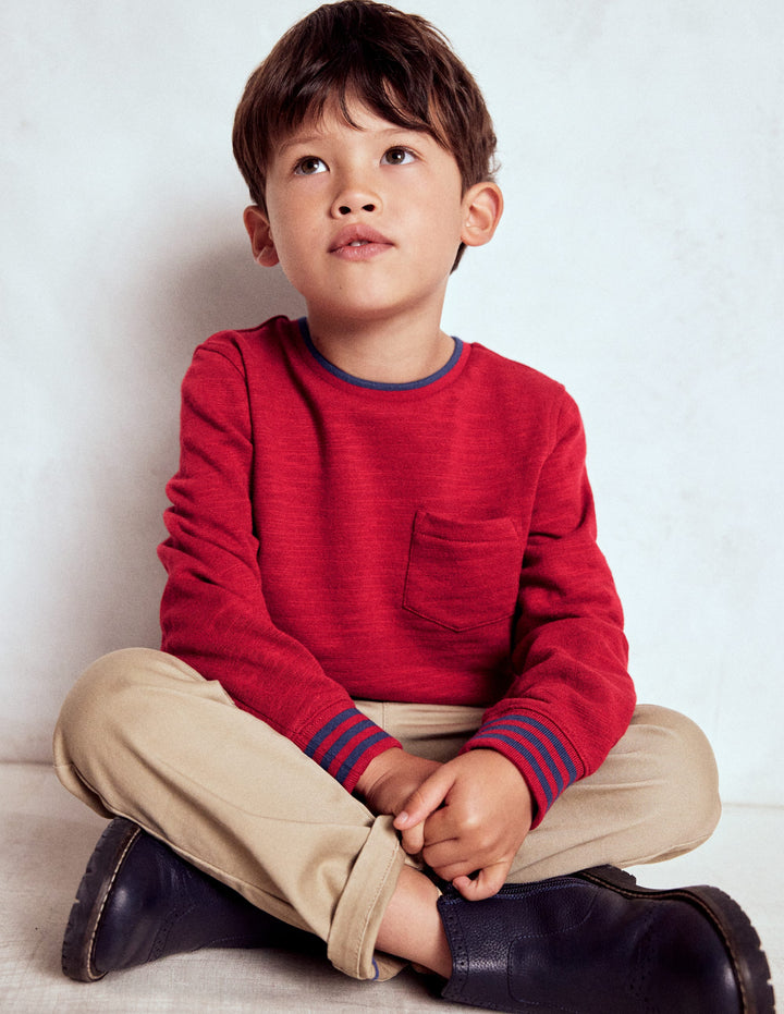 Kuscheliges, mittelschweres Langarmshirt-Rote Lakritze/Saphirblau