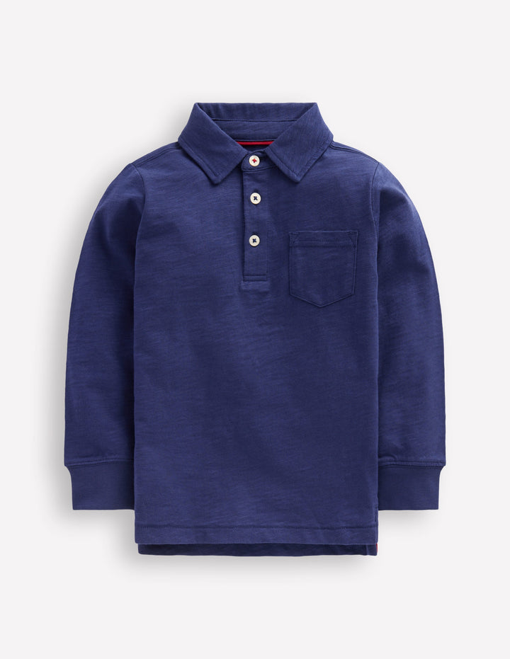 Langärmliges Poloshirt aus Flammgarn-Schuluniform-Marineblau