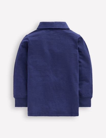 Langärmliges Poloshirt aus Flammgarn-Schuluniform-Marineblau-2