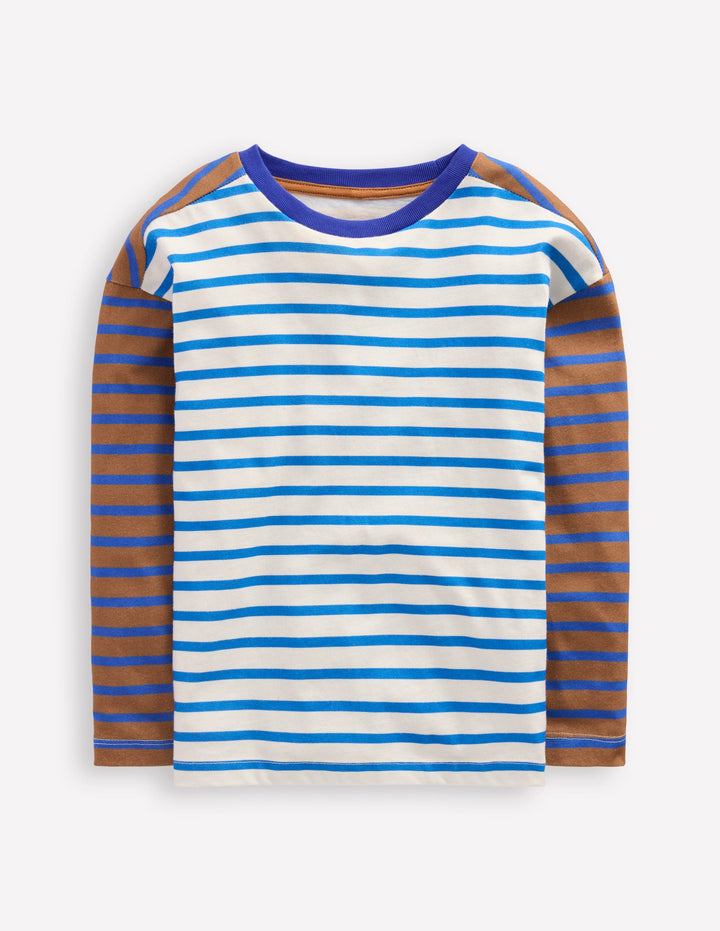Breton-T-Shirt-Cognac/Leuchtendes Blau
