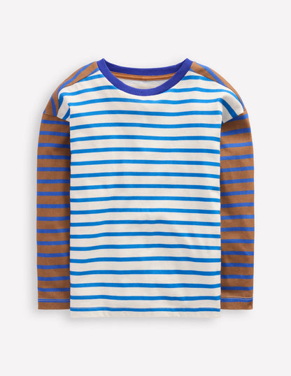 Breton-T-Shirt-Cognac/Leuchtendes Blau-1