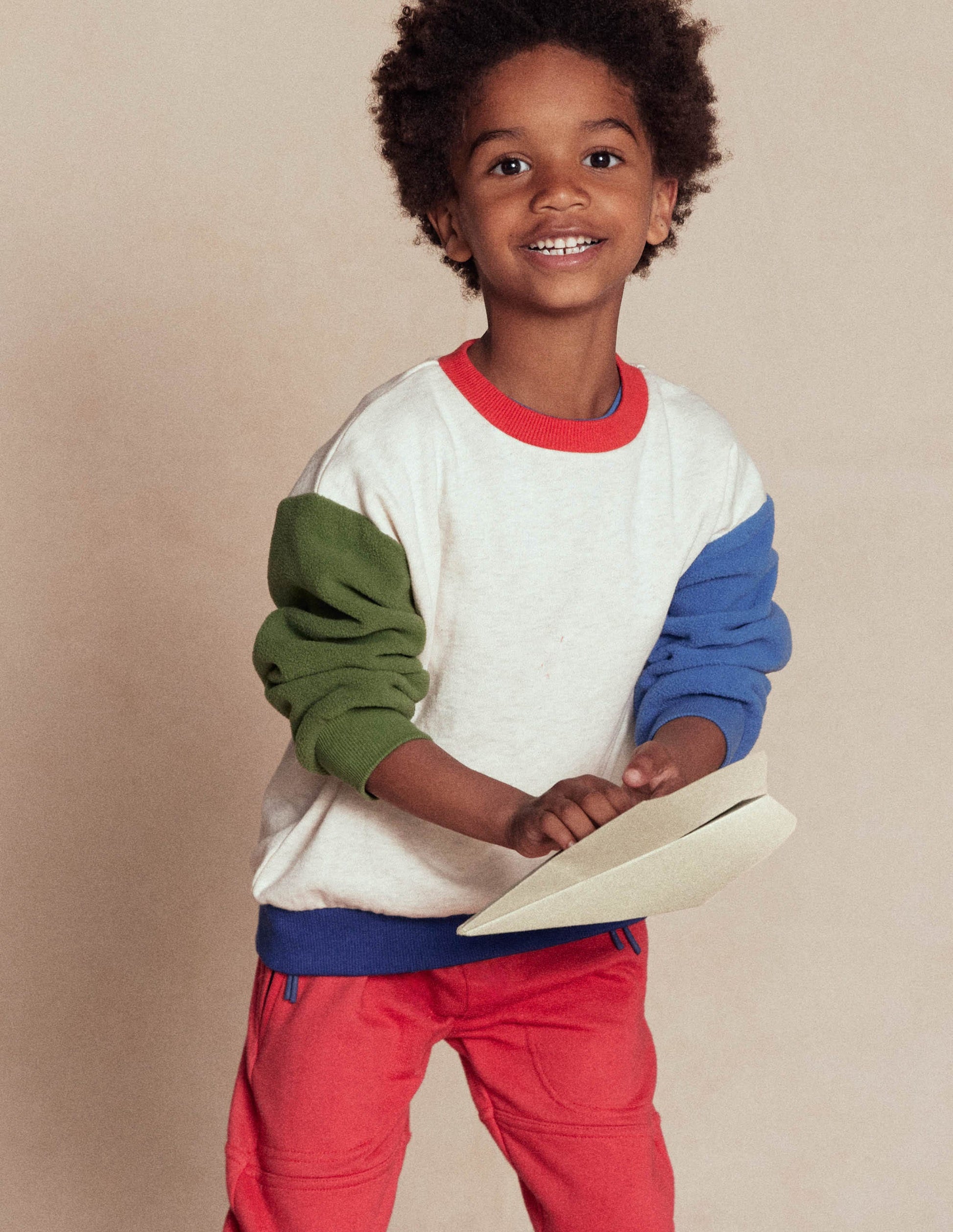 Sweatshirt in Blockfarben-Haferbeige meliert Blockfarben-1