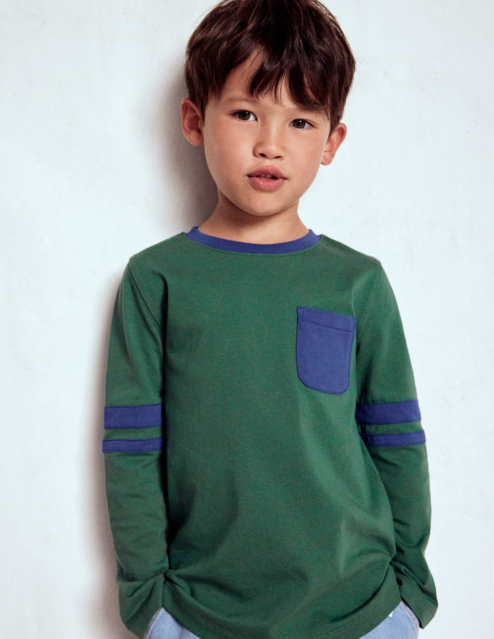 T-Shirt in Blockfarben-Gedecktes Piniengrün/Steuerbordblau