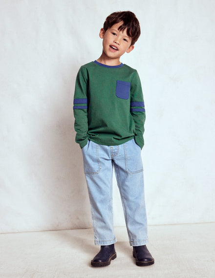 Colour Block T-shirt-Smoke Pine/ Starboard Blue