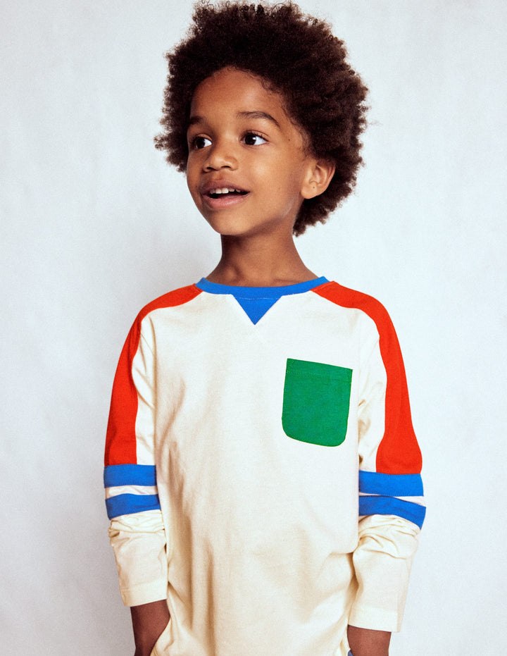 T-Shirt in Blockfarben-Sanftes Naturweiß Bunt