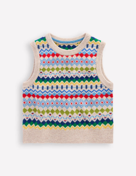 Fair-Isle-Pullunder-Hellbeige Meliert, Fair-Isle-Muster