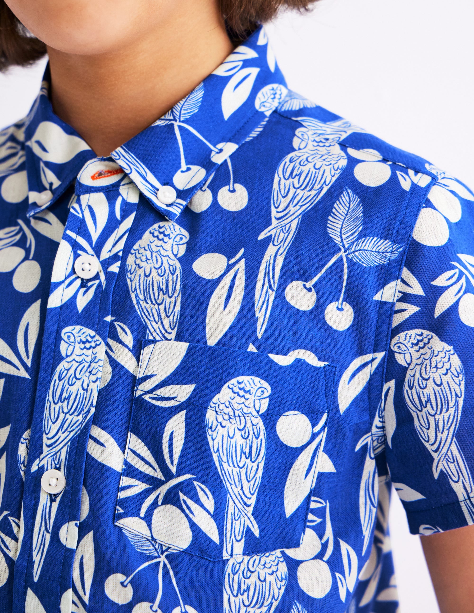 Hemd aus Baumwollleinen-Blau Papagei Palme - Image 4