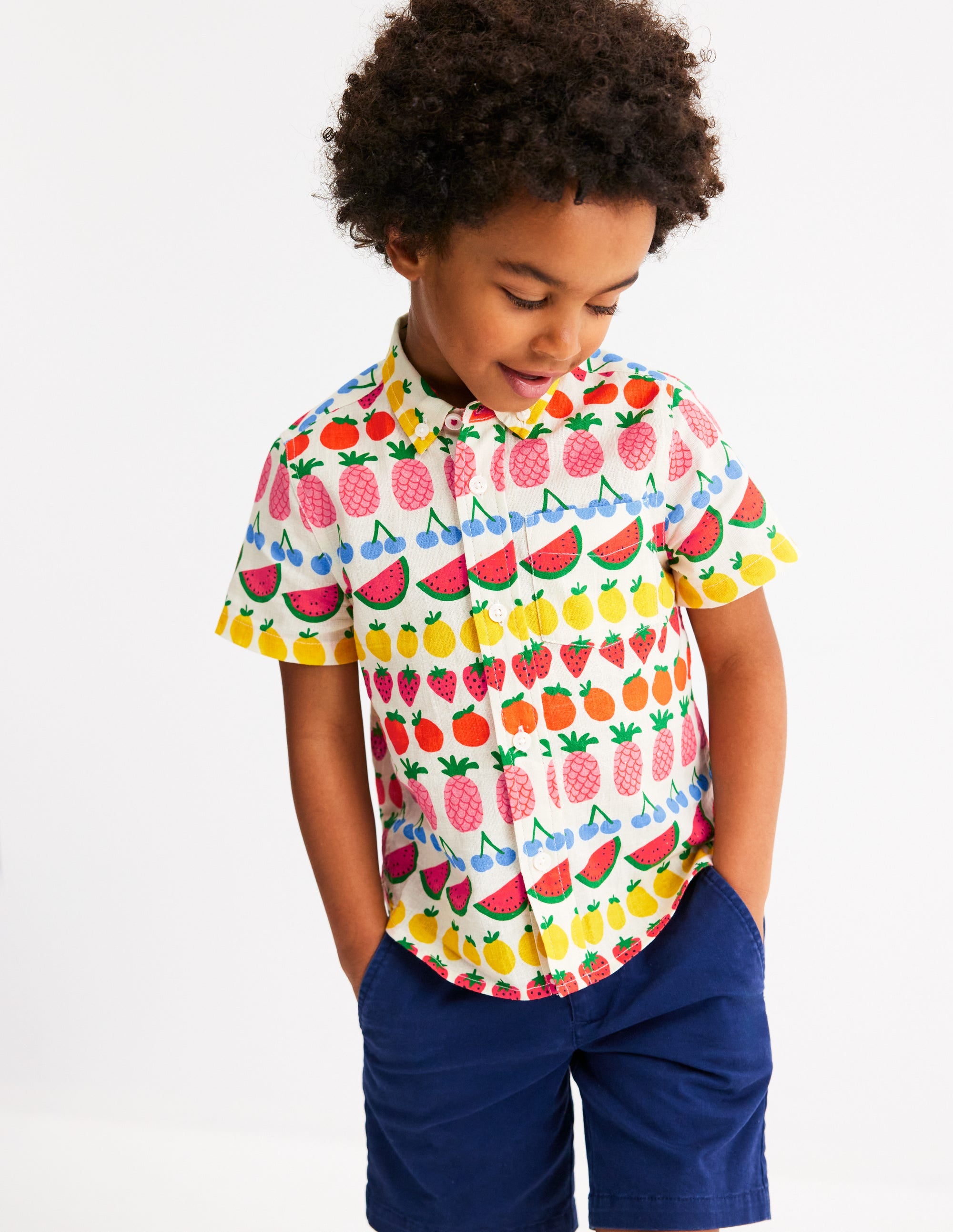 Chemise en coton et lin-Rayé fruits - Image 1