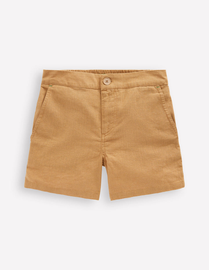 Shorts aus Baumwollleinen-Haselnussbraun