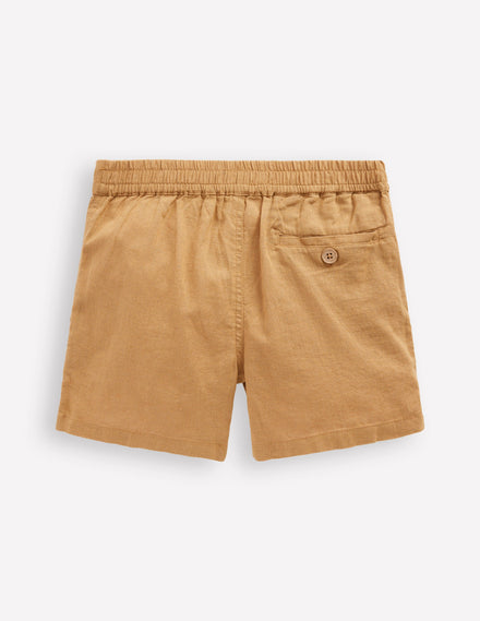Shorts aus Baumwollleinen-Haselnussbraun
