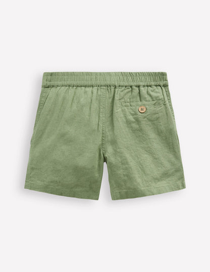Shorts aus Baumwollleinen-Krötengrün