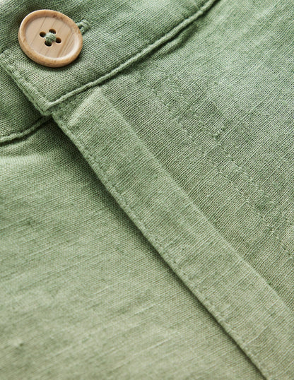 Shorts aus Baumwollleinen-Krötengrün
