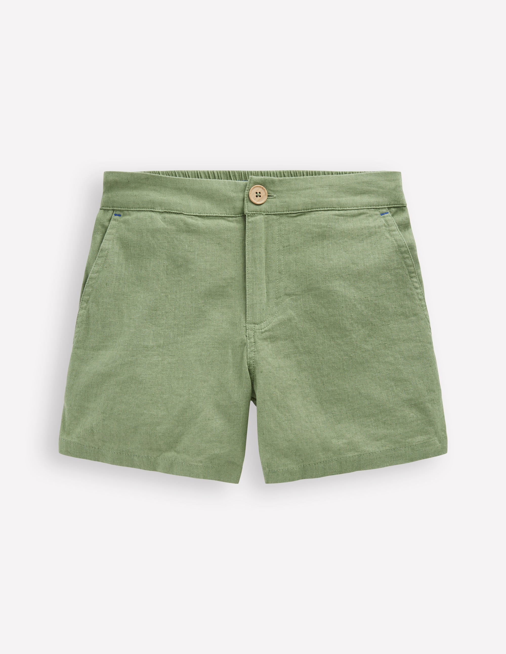Short en coton et lin-Vert triton - Image 1