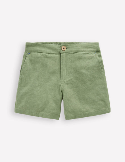 Shorts aus Baumwollleinen-Krötengrün